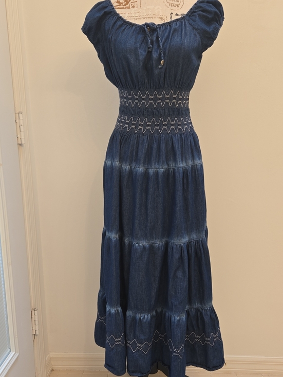 Lapis Dresses & Skirts - Smocked Denim Maxi Dress - Blue